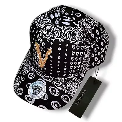 NWT Versace Bandana Graphic Print Logo Adjustable Black Cotton Baseball Hat COA  • $350