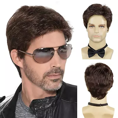 Mens Brown Wig Short Men Wigs Natural Fluffy Cosplay Costume Synthetic Mens Wig • $26.10