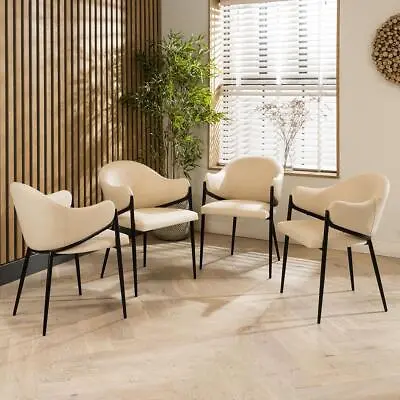 Set Of 4 Contemporary Faux Leather Carver Dining Chairs Cream Cream • £534.75