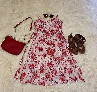 B.Moss Women Spaghetti Sleeveless EmpireWaist Midi Dress White Red Pink Floral S • $13.69