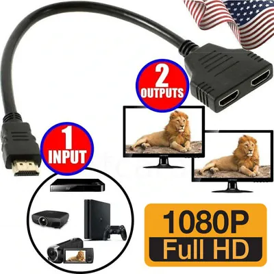 $2.99 • Buy HDMI Port Male To Female 1 Input 2 Output Splitter Cable Adapter Converter 1080P