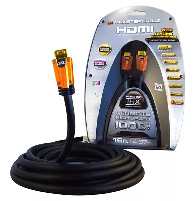 Monster Cable 1000 HDX Ultra High Speed HDMI Cable 16 Ft - 3D - 4K - 17.8 Gbps • $16.99