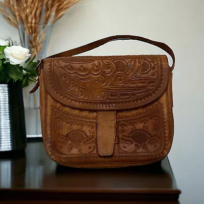 Vintage Tooled Leather Purse. 1970s Accessory. Mexican Tooled Leather. Handbag • $35