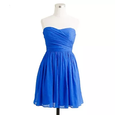 NWT J Crew Taryn Royal Blue Strapless Dress 18 Silk Chiffon  $250 Short Cocktail • $27.95