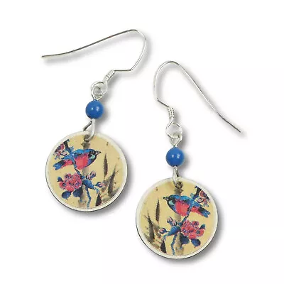 Lemon Tree Earrings Vintage Style Blue Red Bird On Blossom Branch Print Unique • $19.95