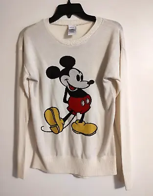 Disney Mickey Mouse Acrylic Sweater Women's Size L Ivory Long Sleeves Light Wgt • $19.99