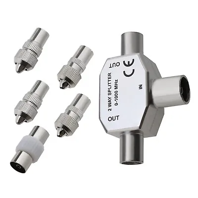 2 Way CoaxTV Aerial T/F Metal Splitter TV Aerial Coaxial Connector Adaptors X6 • £8.53