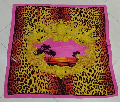 Scarf VERSACE For H&M Brocade Animal Print Pink Gold Black Crepe Silk 35 X34  • $78