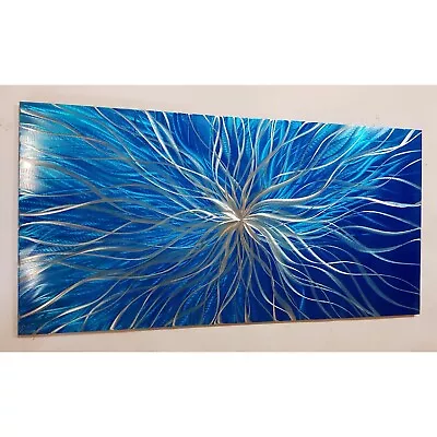 Modern Abstract Contemporary Metal Wall Art. Nova. Blue And Silver  • £131.99