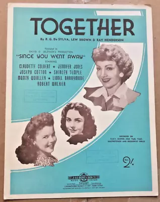 1944 SHIRLEY TEMPLE AUSTRALIAN FILM Sheet Music TOGETHER From SINCE U WENT AWAY • $9.50