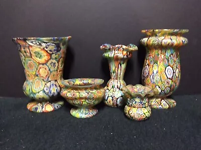 Five(5) Vintage Millefiore Italian Glass Vases • $1150