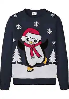 £9.99 • Buy Mens Blue Christmas Penguin Jumper Sweater Top Size XXL