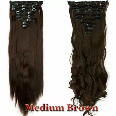 Mega Thick Real Natural As Human Hair 8Pcs Full Head Clip In Hair Extensions Lzy • $13.60