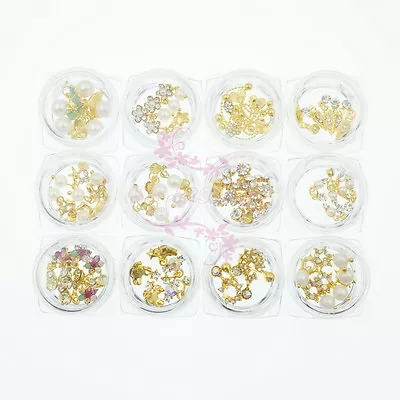 60pcs Gold Plated Alloy Charms Crystal Dangle Styles Nail Art Jewelry DIY Decor • $12.98