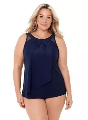 MSRP$140 Miraclesuit Swimwear High Neck Underwire Tankini Top Navy Size 20W • $85