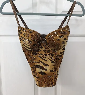 Marciano Leopard Animal Print Sequined Corset Sparkly Padded Bustier Size 34DD • $24.99