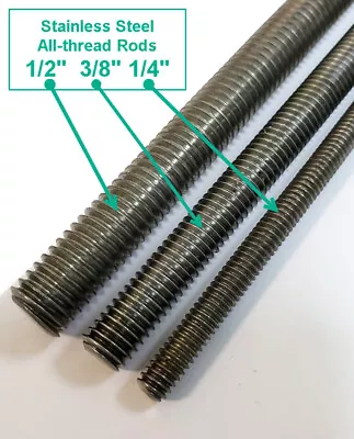 $8.39 • Buy ALL-THREAD ROD STAINLESS STEEL Size: 1/4 ; 3/8 ; 1/2  [Length Selectable]
