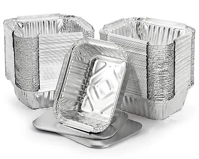 Foil Food Containers With Lids Aluminium Trays Non-Toxic Microwave Safe Takeaway • £84.49