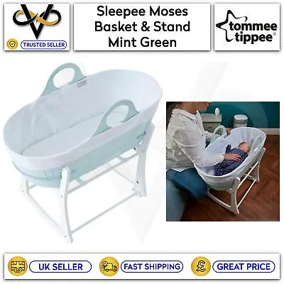 Tommee Tippee Sleepee Baby Moses Basket Mint Green Rocking Stand • $87.09