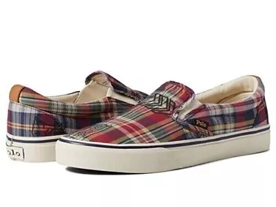 Polo Ralph Lauren Keaton Men's Size 12  Madras Plaid Slip On Sneakers • $39.99