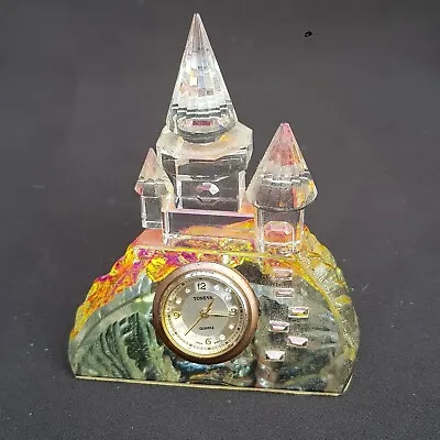 Crystal World Disney Cinderella Figurine Enchanted Castle Vintage Pink Clock • $313.15