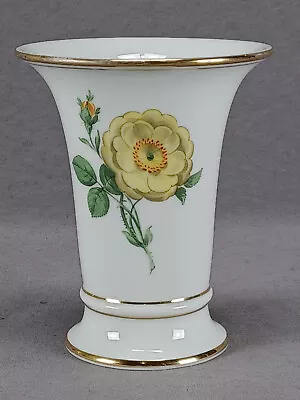 Meissen Hand Painted Yellow Rose Floral & Gold 5 1/2 Inch Vase Circa 1860-1924 • $195