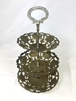 Vintage Handmade Brass 3 Tiered Round Cupcakes Rack Display Holder 15  Tall B20 • $85