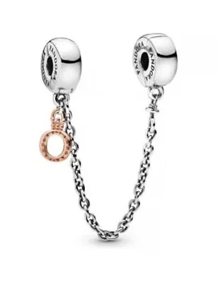 PANDORA Moments Silver & Rose Gold Dangling Crown O Safety Chain Charm (788313) • £3.45