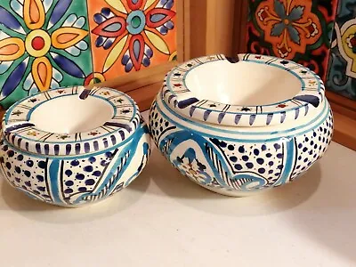 £16.99 • Buy 2x Tunisian Ceramic Ashtrays Hand Made & Painted 2 Pieces Glazed Ashtray, QT 02 