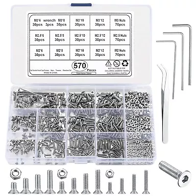 570 Pcs M2/M2.5/M3 Countersunk Head Screws Bolts And Nuts Set Flat... • £8.59