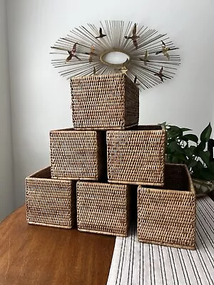 NEW Pottery Barn Tava Handwoven Rattan  Everything Basket Natural Storage Box • $75