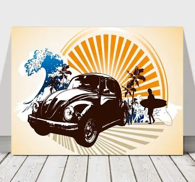 RETRO VW VOLKSWAGEN BEETLE SURFING CANVAS ART PRINT POSTER - 18x12  • $13.87