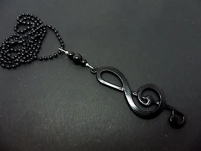  A Lovely Black Treble Clef Musical Note  Necklace On 18  Ball Chain. New. • $6.20