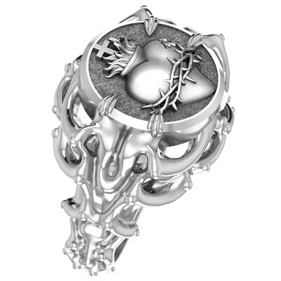 925 Sterling Silver Catholic Sacred Heart Ring For Women Jesus Cross Jewelry • $44.99