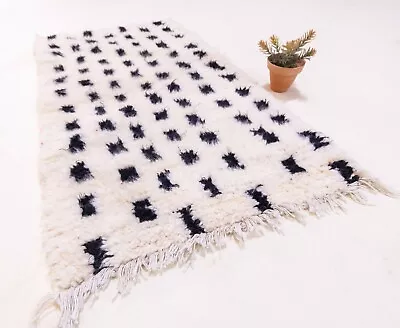 Small Kilim Rug White Black Moroccan Knotted Rug 2x3 Berber Morocco Bath Mat • $99