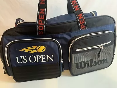 Wilson US OPEN Tennis Vintage Duffle Bag Shoulder Strap Gym Black Navy Blue • $49