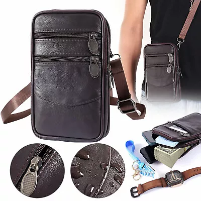 Men Leather Fashion Cell Phone Pouch Belt Loop Bag Shoulder Crossbody Waist Pack • $11.98