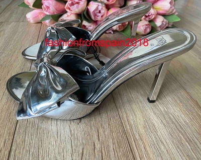 $59.80 • Buy Zara New Woman Metallic High-heel Sandals With Bow Silver 35-42  3378/210