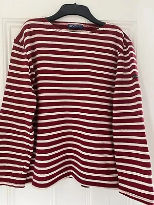 SAINT JAMES Striped Breton Cotton Top White And Red Size Medium 38” Chest • £29