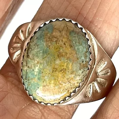 Natl Green Turquoise Ring Navajo Sz 10 Annie Lincoln Sterling Band Native Americ • $79.94