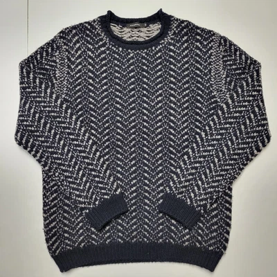 $382.50 • Buy ERMENEGILDO ZEGNA XL Blue Beige Wool / Yak Herringbone Chunky-Knit Men's Sweater