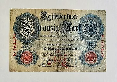 1906 Germany 20 Mark Reichsbanfnote Qajar Stamped  WWI German Military (RARE) • $2195