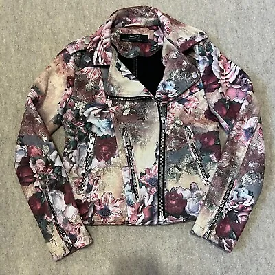 $39.99 • Buy Zara Moto Jacket Size XS Faux Suede Floral Rose Pink Zip Detail Full Zip