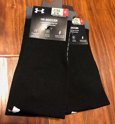 UA Soccer Socks Over-The-Calf LARGE Men-Women 2-Pairs BLACK Wicks Sweat Arch NEW • $17.90