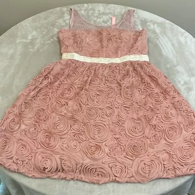 Minuet Womens Pink Floral Padded Sleeveless Round Neck Fit & Flare Dress Size L • $18