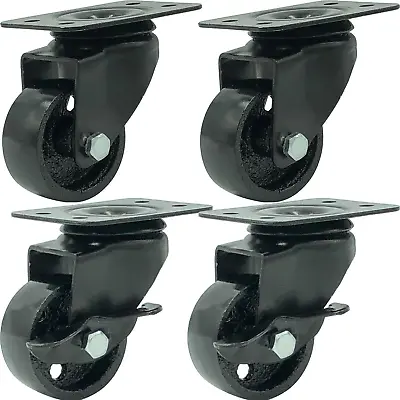 4 All Black Metal Swivel Plate Caster Wheels W/Brake Lock Heavy Duty High-Gauge  • $25.16