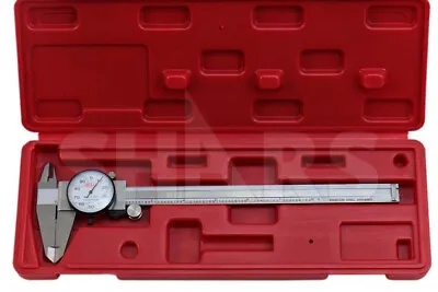 SHARS 8  DIAL CALIPER SHOCK PROOF .001  STAINLESS 4 WAY + Inspection Report P} • $36.95