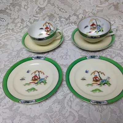 Antique Noritake-Moriyama Gaudy Blue Willow 6pc Trio Cups Saucers Bread Plates • $79.95