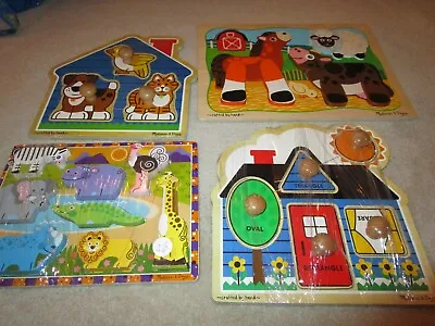 4 Melissa & Doug Wood Puzzles Barn Buddies Chunky Puzzle House Pets & Shapes • $19.99