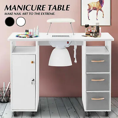 Pro Manicure Table Nail Desk Beauty Salon Dust Collector Drawers+Wheel+Wrist Pad • $199.99